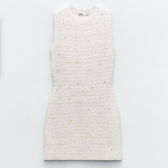 ZARA Pearl Trim Knit Mini Dress - Picture 6 of 9